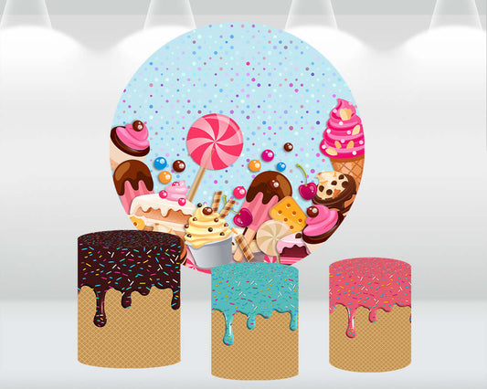 Sensfun Candy Donuts Theme Round Circle Backdrop Baby Shower Girls Birthday Party Dessert Table Background Plinth Covers Photo Studio
