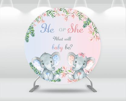 Round Circle Background Baby Shower Gender Reveal Cute Elephant Backdrop Boy Birthday Party Decor Candy Table Banner Cover