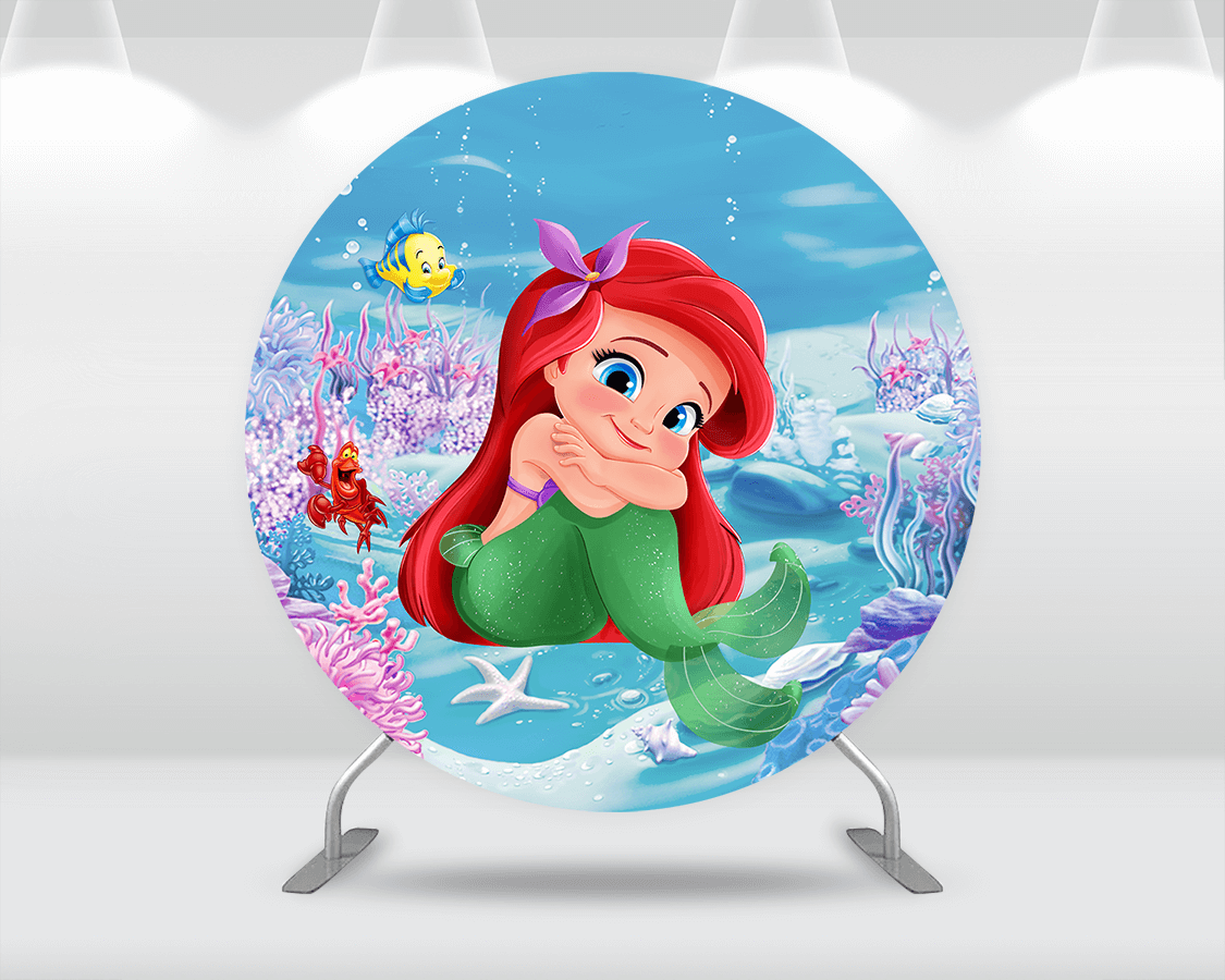 Undersea Mermaid Round Background Circle Backdrop Baby Shower Girl Birthday Party Decor Table Cylinder Cover Photo Studio