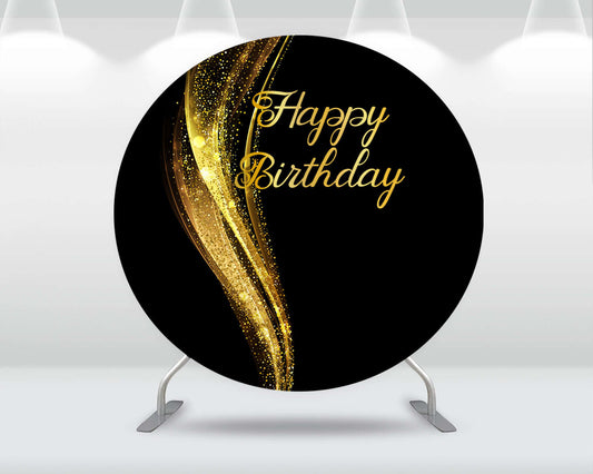 Sensfun Black and Gold Birthday Round Background Circle Backdrop for Adult Customize Photo Studio Banner Photocall Elastic Cover