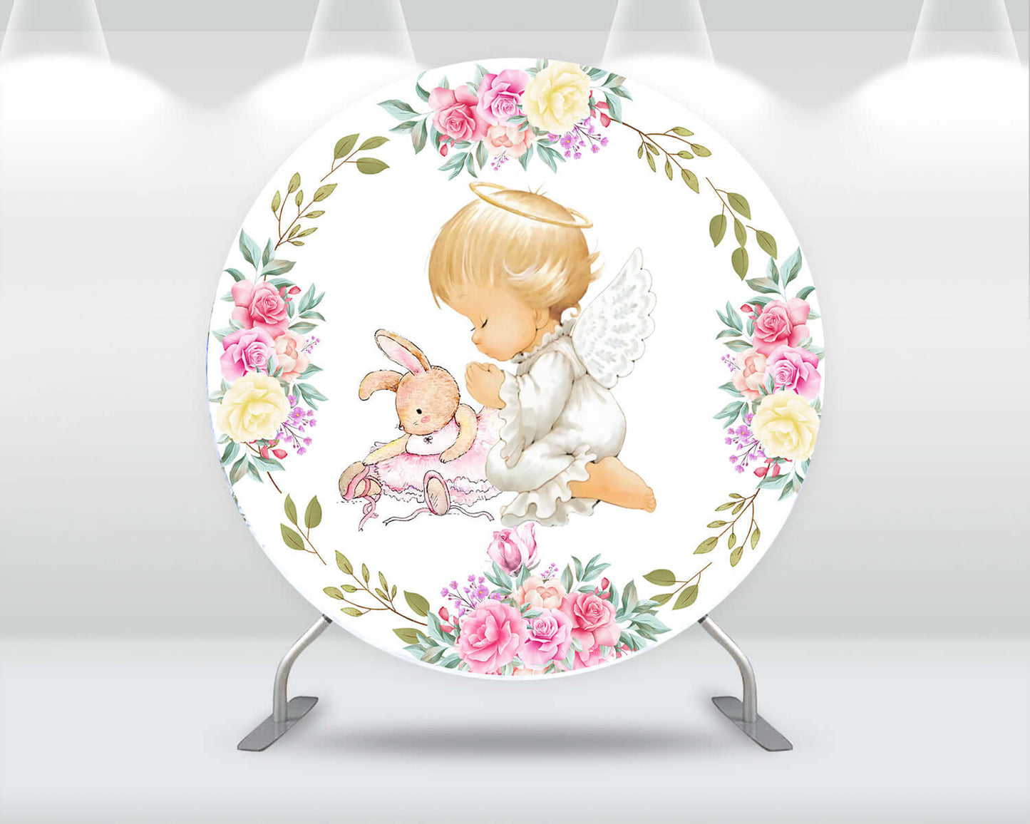 My Baptism Round Backdrop Holy First Communion Boy Girl Angel Baby Shower Christening Party Decoration Circle Background Covers