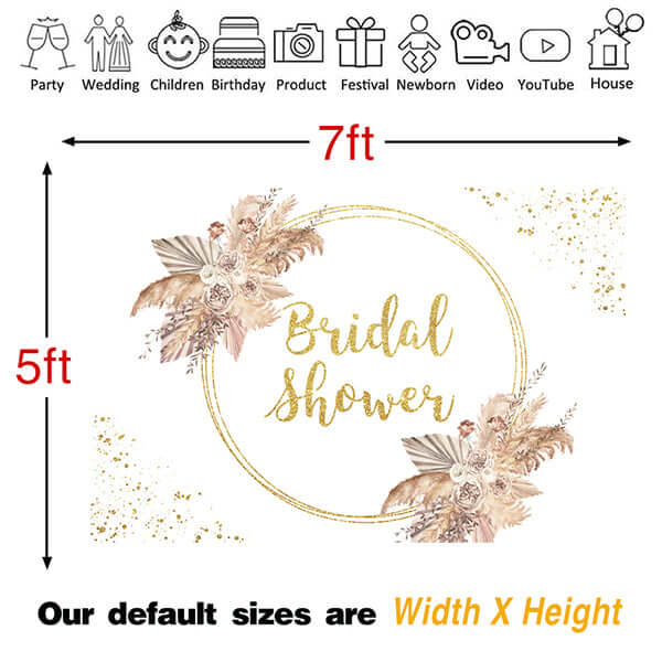 Bridal Shower Backdrop Gold Glitter Dots Background for Photo Studio Brown Flower Photocall Wedding Theme Party Decoration
