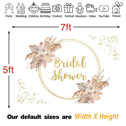 Bridal Shower Backdrop Gold Glitter Dots Background for Photo Studio Brown Flower Photocall Wedding Theme Party Decoration