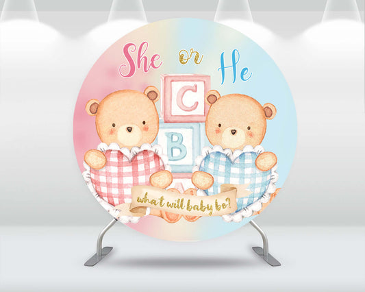 Kids Bear Round Circle Backdrops Customized Gender Reveal Baby Shower Party Photocall Photography Background