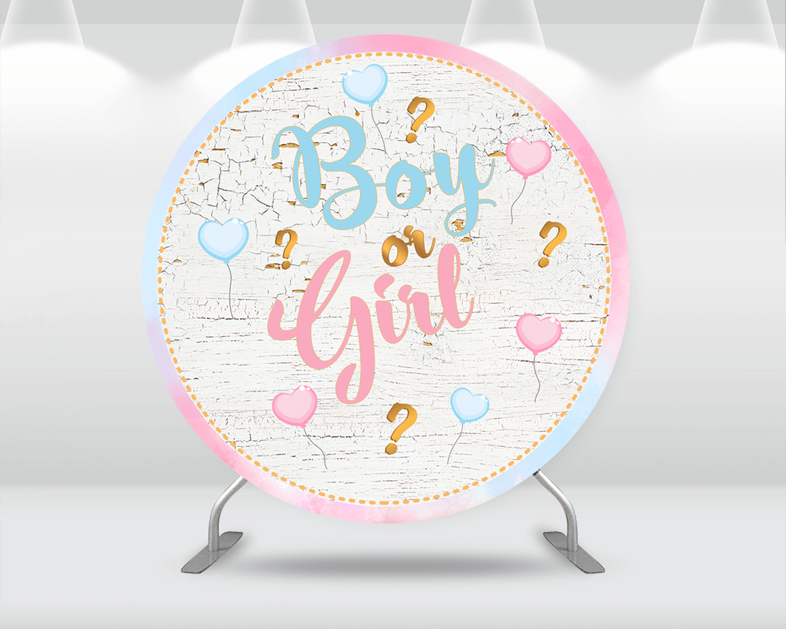 Sensfun Gender Reveal Party Baby Shower Circle Cylinder Cover Background Pink Blue Balloons Boy or Girl Round Backdrop Cover