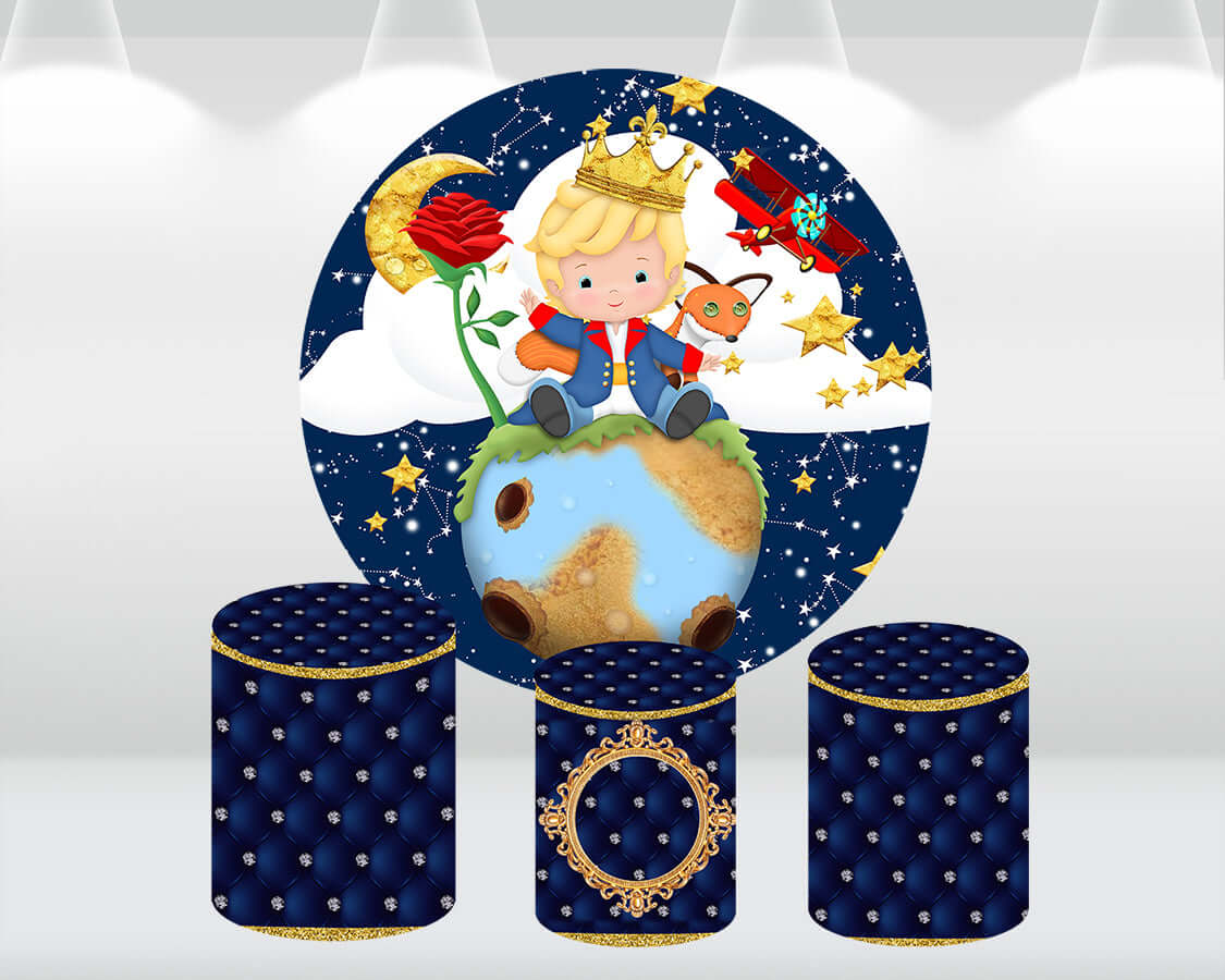 Little Prince Round backdrop Cover Custom Royal Blue Boy Birthday Party Decor Background Circle Banner