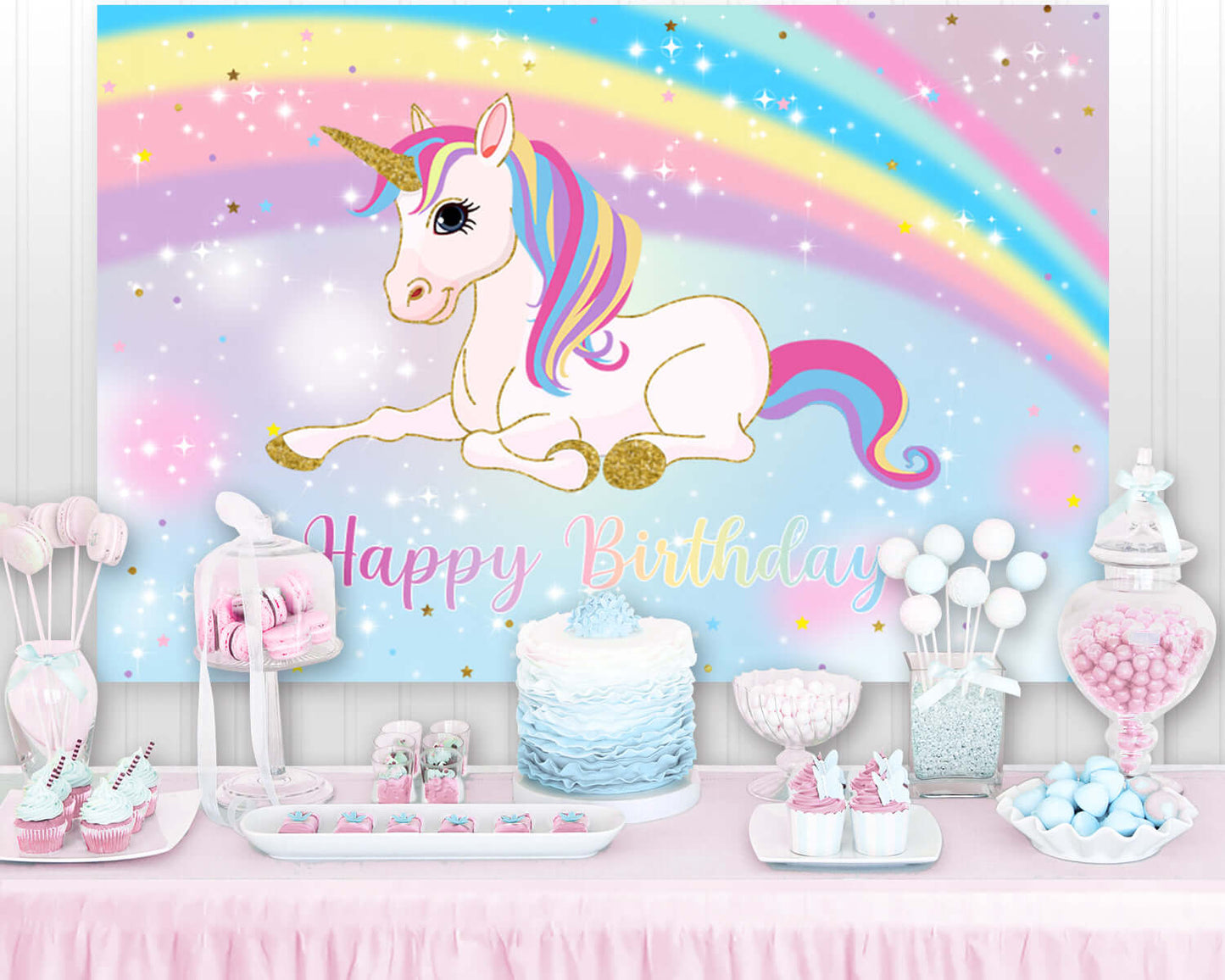 Rainbow Unicorn Birthday Backdrop Gold Glitter Unicorn Floral Party Decoration Background Party Banner Supplies Photocall Props