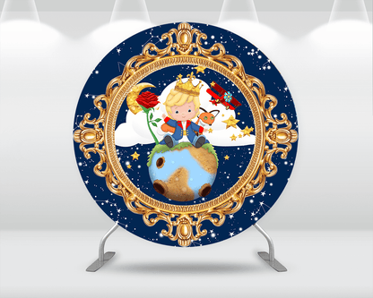 Little Prince Round backdrop Cover Custom Royal Blue Boy Birthday Party Decor Background Circle Banner