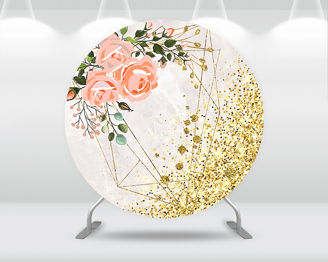 Gold Glitter Happy Birthday Round Circle Backdrop Cover Flowers Wedding Party Decoration Pillar Pedestal Covers