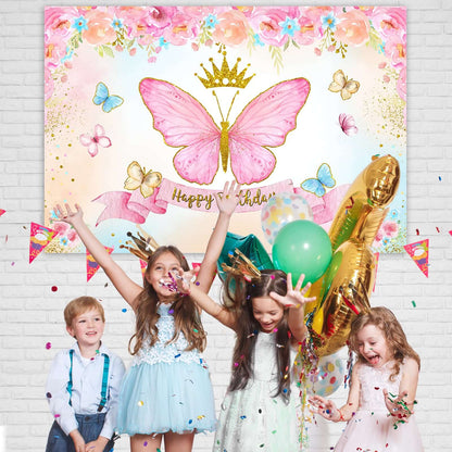 Sensfun Butterfly Birthday Backdrop Girls Fairy Princess Purple Pink Floral Gold Photography Background Kids Cake Table Banner Decor