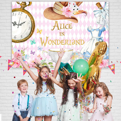 Sensfun Girl Baby Shower Photography Background Alice in Wonderland Birthday Party Backdrop for Photo Studio Props Cake Table Decor