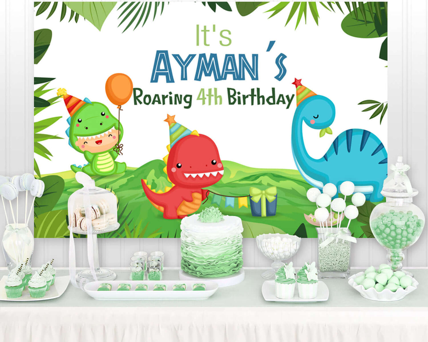 Cartoon Dinosaur Photography Backdrop Baby Shower Background Cake Table Banner Poster Photobooth