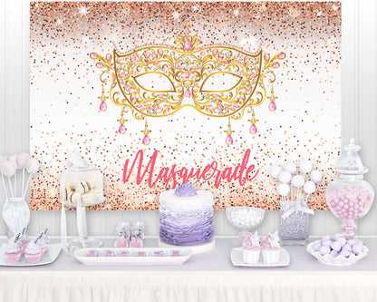 Rose Gold Mask Birthday Party Photography Background Boken Glitter Backdrop for Photo Studio