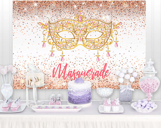 Rose Gold Mask Birthday Party Photography Background Boken Glitter Backdrop for Photo Studio