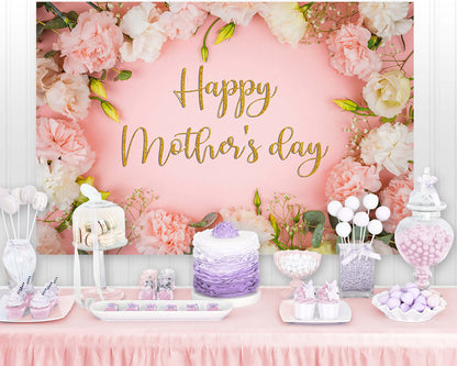 Happy Mothers Day Backdrop Family Pink Gold Heart Flower Party Supplies Photography Background Decor