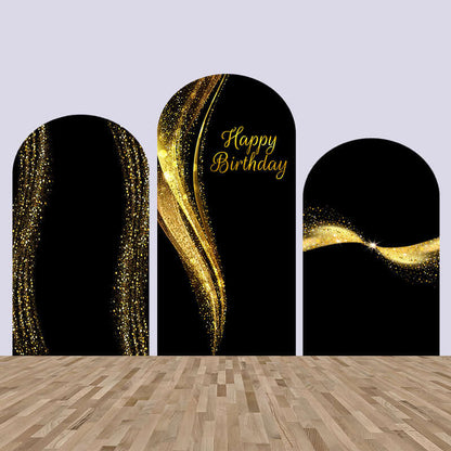 Gold Glitter Black theme Arch Backdrop Happy Birthday Arched Wall Chiara Covers Background for Adult Photocall