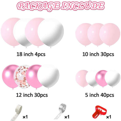 White Pink Balloons Garland Kit 5in 10in 12 In 18in Pink Gold Metallic Balloons White Latex Balloons Arch Kit for Baby Shower Decorations Girl Birthday Party Wedding