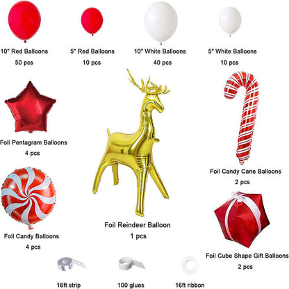 Christmas Balloon Garland Arch kit 123 Pieces with Christmas Red White Candy Balloons Arch Backdrops Cover Reindeer Balloons for Christmas Party Decorations