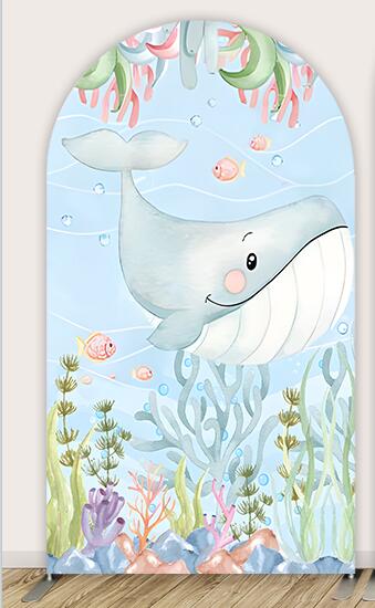 Corals Whales Underwater World Custom Arch Walls Backdrop for Boy Birthday Party Decoration Cover Doubleside Prints
