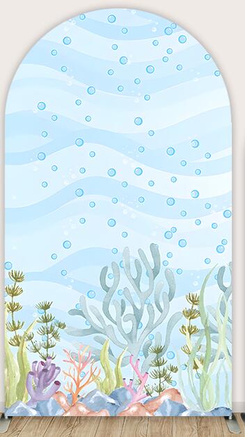 Corals Whales Underwater World Custom Arch Walls Backdrop for Boy Birthday Party Decoration Cover Doubleside Prints