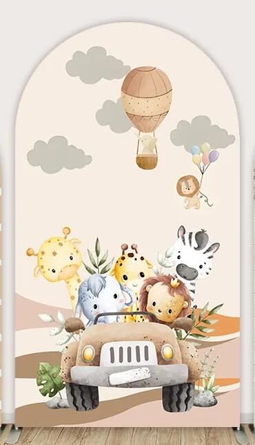 Adventure Awaits Baby Shower Arch Backdrop Cover Wall Decoration Safari Animals Wild One Chiara Arched Banner Background