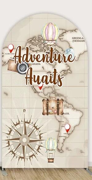 Adventure Awaits Baby Shower Arch Backdrop Cover Wall Decoration Safari Animals Wild One Chiara Arched Banner Background