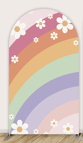 Sesnfun Background Custom Arch Daisy Flower Boho Groovy Covers Double-Sided Rainbow Girl Birthday Backdrop Decor Chiara Wall