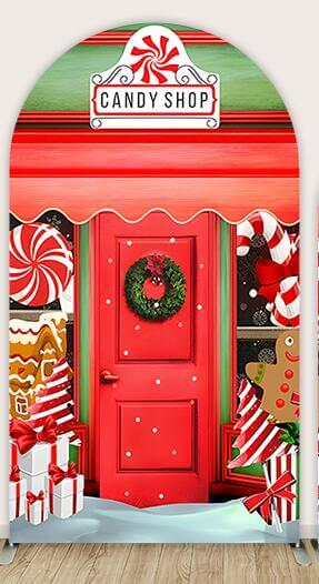 Sesnfun Christmas Party Decoration for Children Background Photography Red Christmas Candy Shop Chiara Arched Wall Covers