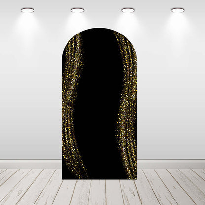 Gold Glitter Black theme Arch Backdrop Happy Birthday Arched Wall Chiara Covers Background for Adult Photocall