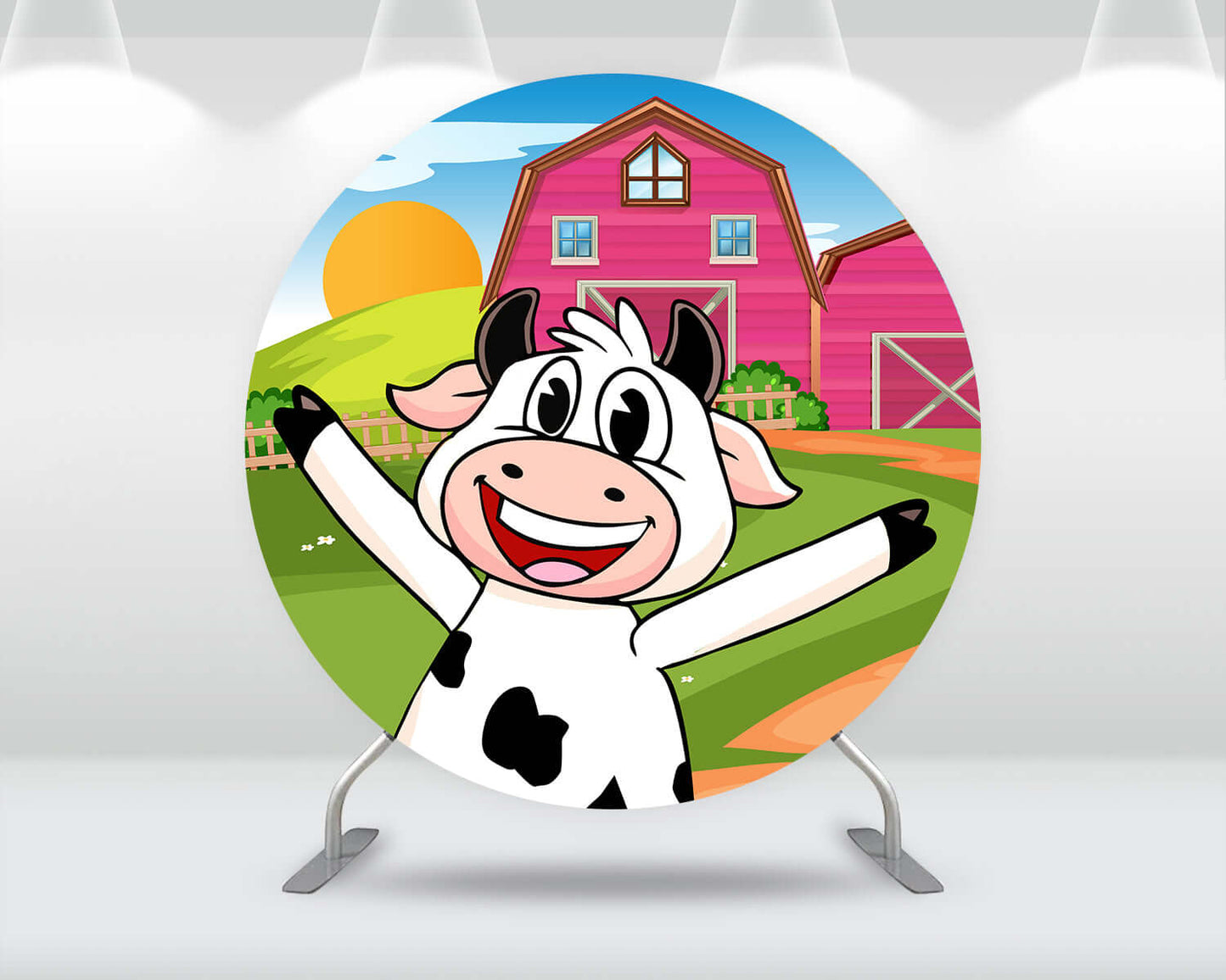 Lola the Cow Round Backdrop Cover Custom Farm theme Baby Shower Photo Background Photobooth Party Decoration