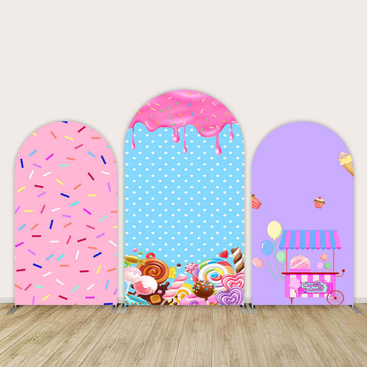 Pink Donuts Arch Backdrop Double-sided Cover for Girl Birthday Party Decoration Custom Lollipops Candy Photo Background Studio